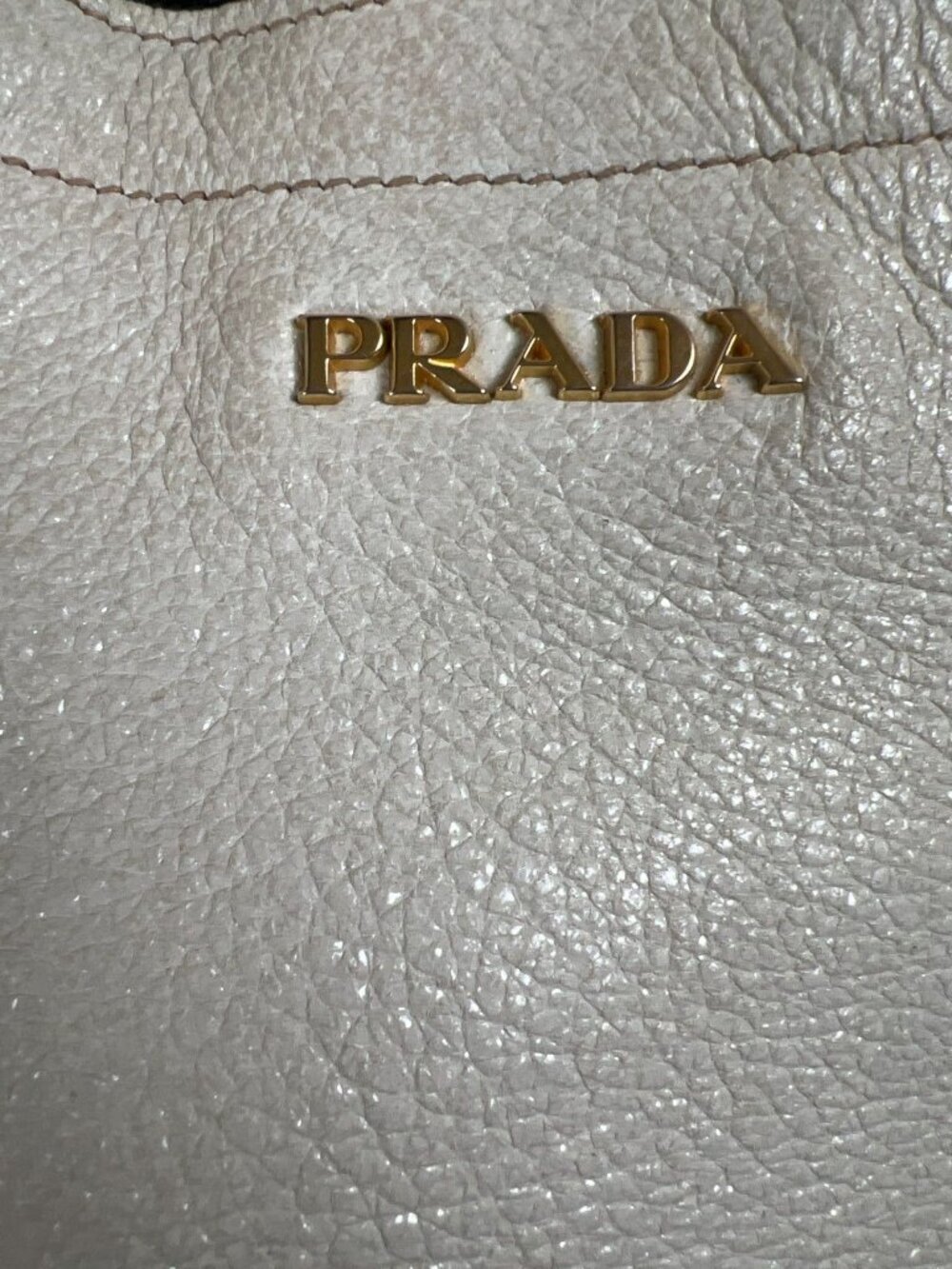 Prada Women White Vitello Daino Pebbled Leather Tote Bag Gold Hardware Large - Picture 11 of 16